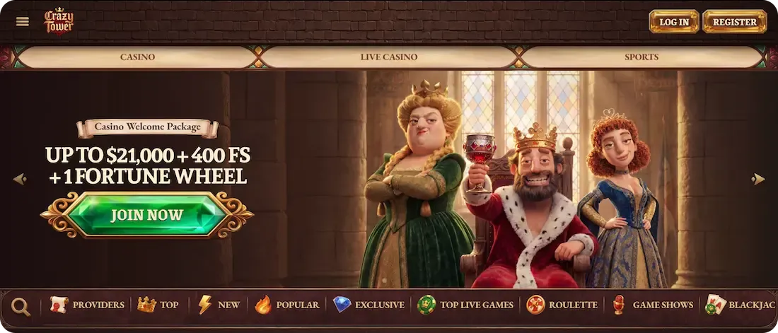 CrazyTower casino lobby screen